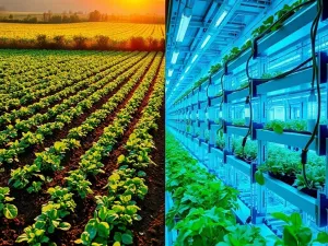 Bujny ogród wertykalny z paprociami i mchem na ścianie nowoczesnego salonu, oświetlony naturalnym światłem słonecznym.