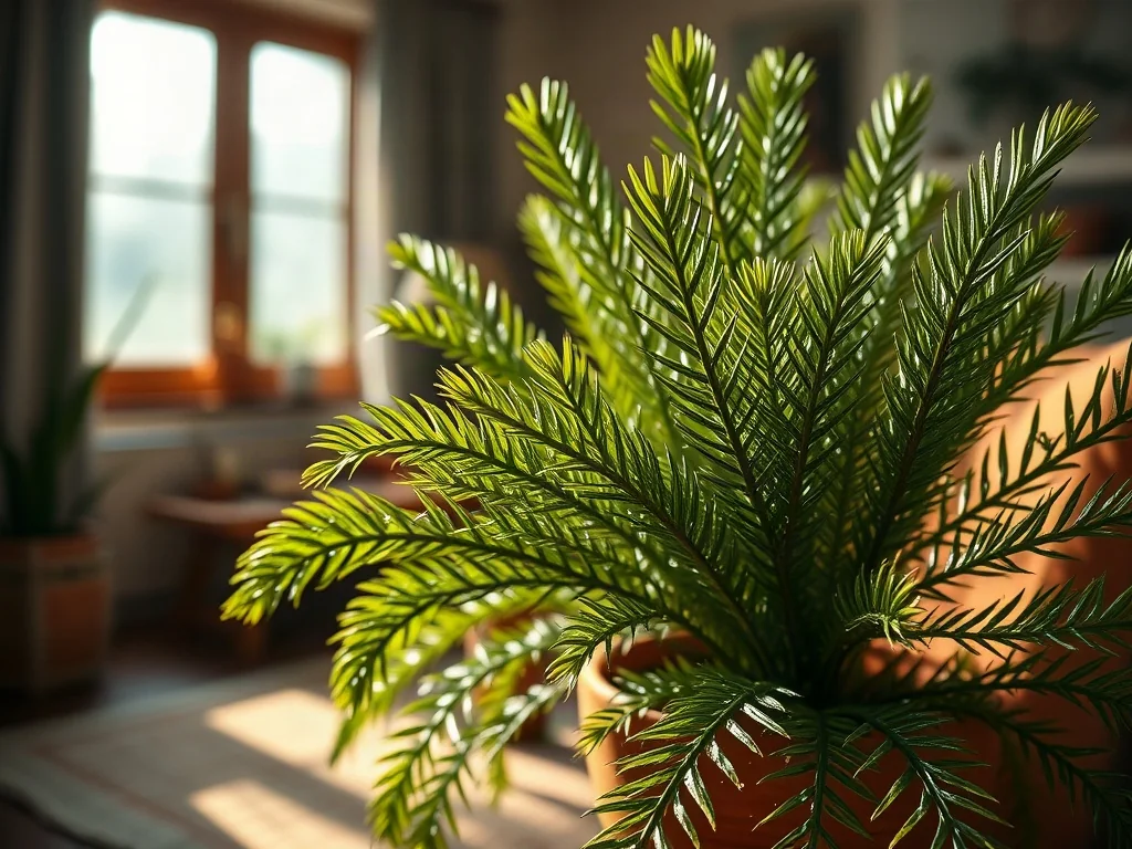 Cycas w terakotowej doniczce o prehistorycznym wyglądzie, podkreślający starożytne pochodzenie roślin domowych.
